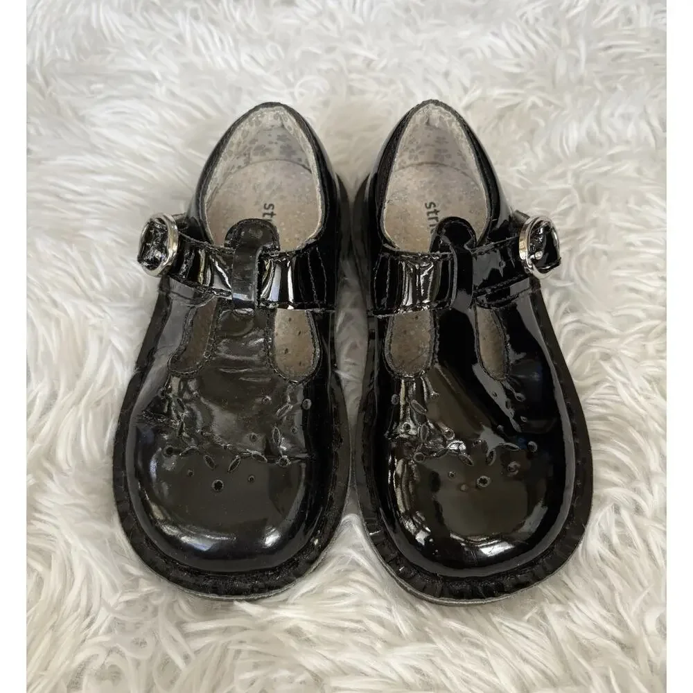 Stride Rite “Beatrix” Toddler 8 Black Shiny Vint Style Buckle Shoes. Exc. Cond